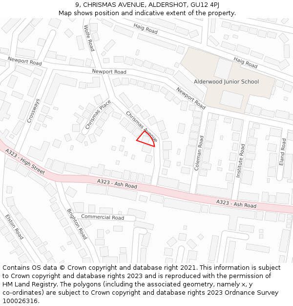 9, CHRISMAS AVENUE, ALDERSHOT, GU12 4PJ: Location map and indicative extent of plot