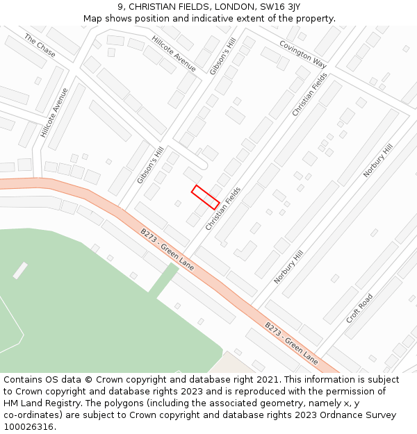 9, CHRISTIAN FIELDS, LONDON, SW16 3JY: Location map and indicative extent of plot