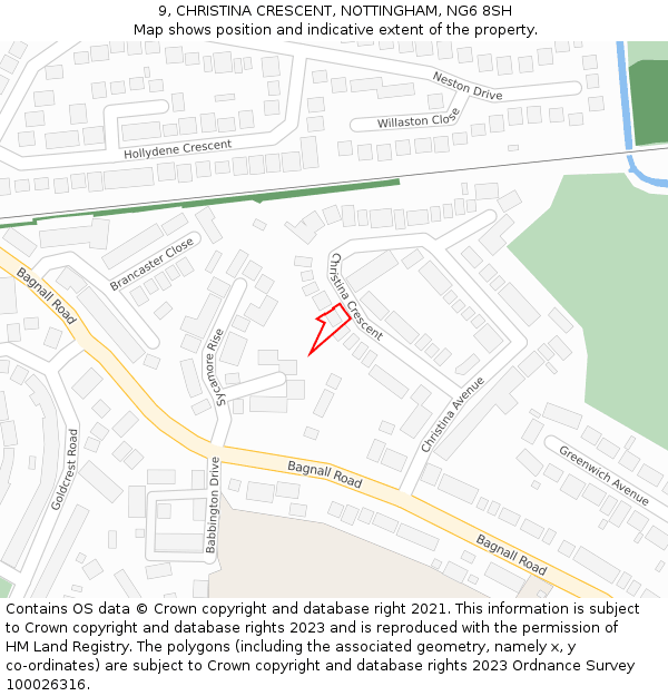 9, CHRISTINA CRESCENT, NOTTINGHAM, NG6 8SH: Location map and indicative extent of plot