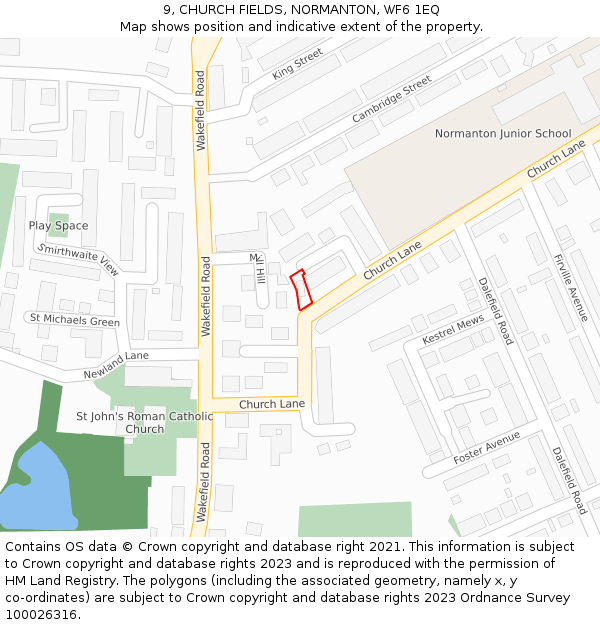 9, CHURCH FIELDS, NORMANTON, WF6 1EQ: Location map and indicative extent of plot