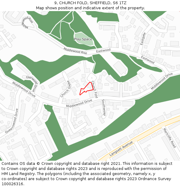 9, CHURCH FOLD, SHEFFIELD, S6 1TZ: Location map and indicative extent of plot