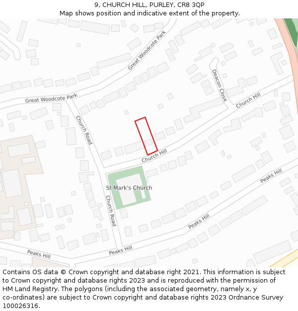 9, CHURCH HILL, PURLEY, CR8 3QP: Location map and indicative extent of plot