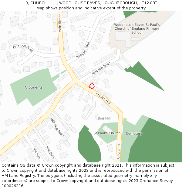 9, CHURCH HILL, WOODHOUSE EAVES, LOUGHBOROUGH, LE12 8RT: Location map and indicative extent of plot