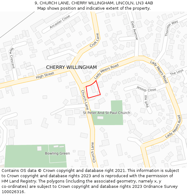 9, CHURCH LANE, CHERRY WILLINGHAM, LINCOLN, LN3 4AB: Location map and indicative extent of plot