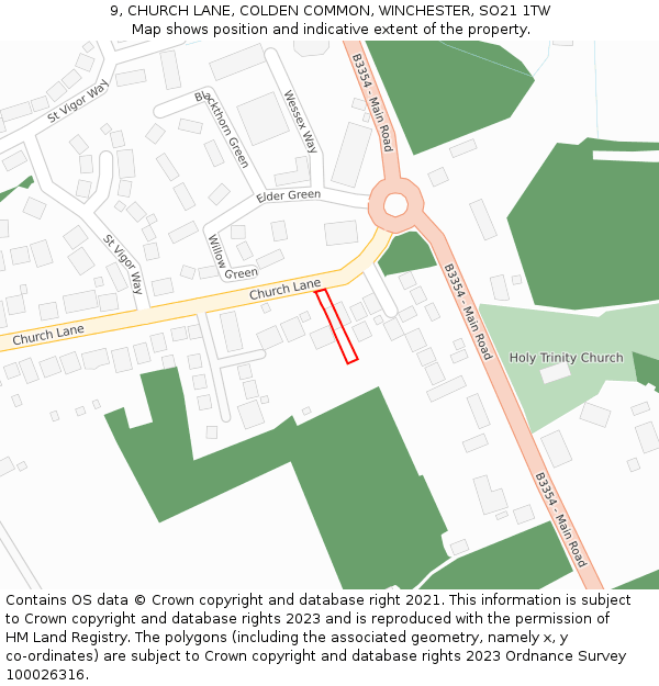 9, CHURCH LANE, COLDEN COMMON, WINCHESTER, SO21 1TW: Location map and indicative extent of plot