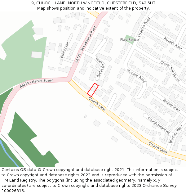 9, CHURCH LANE, NORTH WINGFIELD, CHESTERFIELD, S42 5HT: Location map and indicative extent of plot