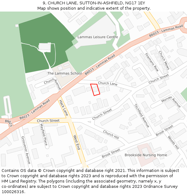 9, CHURCH LANE, SUTTON-IN-ASHFIELD, NG17 1EY: Location map and indicative extent of plot