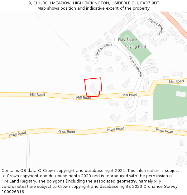 9, CHURCH MEADOW, HIGH BICKINGTON, UMBERLEIGH, EX37 9DT: Location map and indicative extent of plot