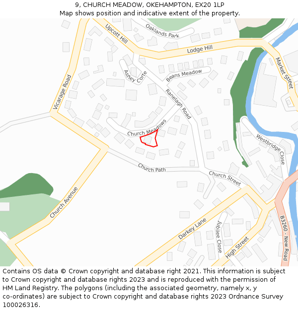 9, CHURCH MEADOW, OKEHAMPTON, EX20 1LP: Location map and indicative extent of plot