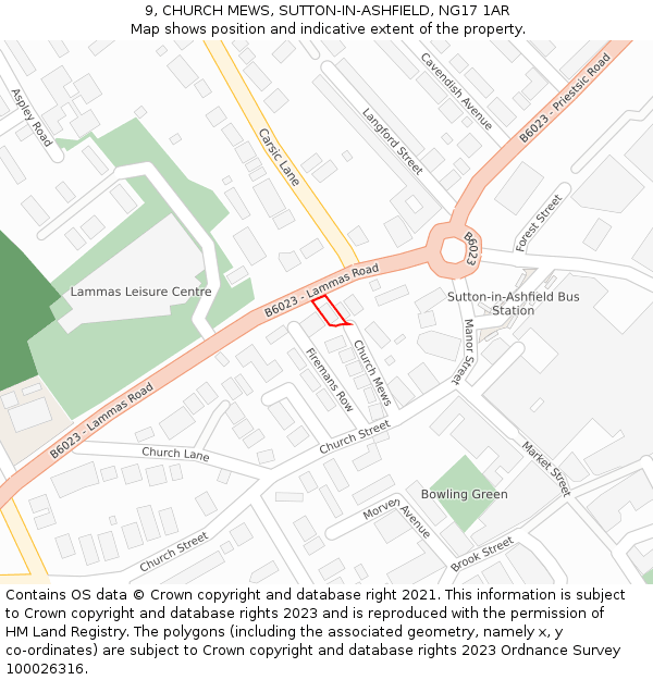 9, CHURCH MEWS, SUTTON-IN-ASHFIELD, NG17 1AR: Location map and indicative extent of plot