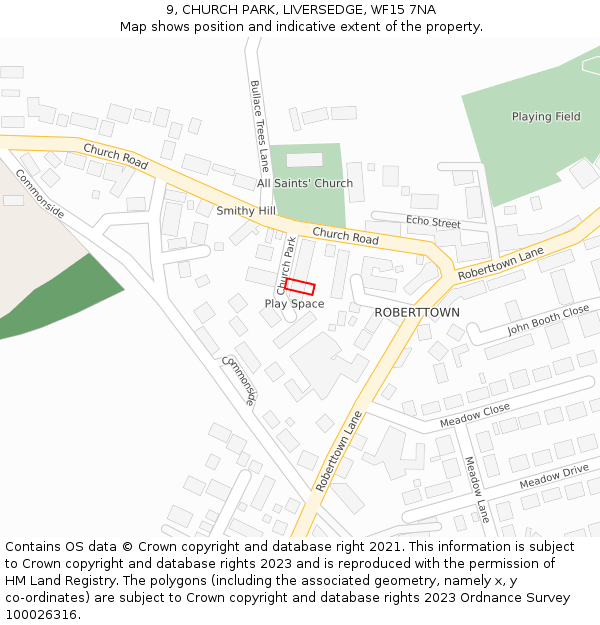 9, CHURCH PARK, LIVERSEDGE, WF15 7NA: Location map and indicative extent of plot