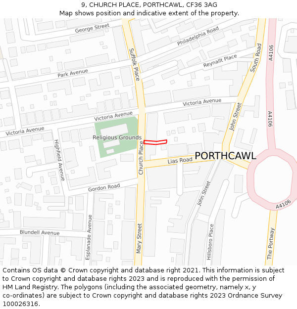 9, CHURCH PLACE, PORTHCAWL, CF36 3AG: Location map and indicative extent of plot