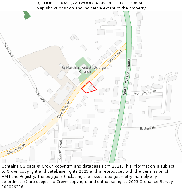9, CHURCH ROAD, ASTWOOD BANK, REDDITCH, B96 6EH: Location map and indicative extent of plot