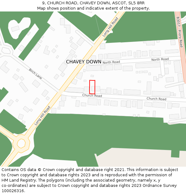 9, CHURCH ROAD, CHAVEY DOWN, ASCOT, SL5 8RR: Location map and indicative extent of plot