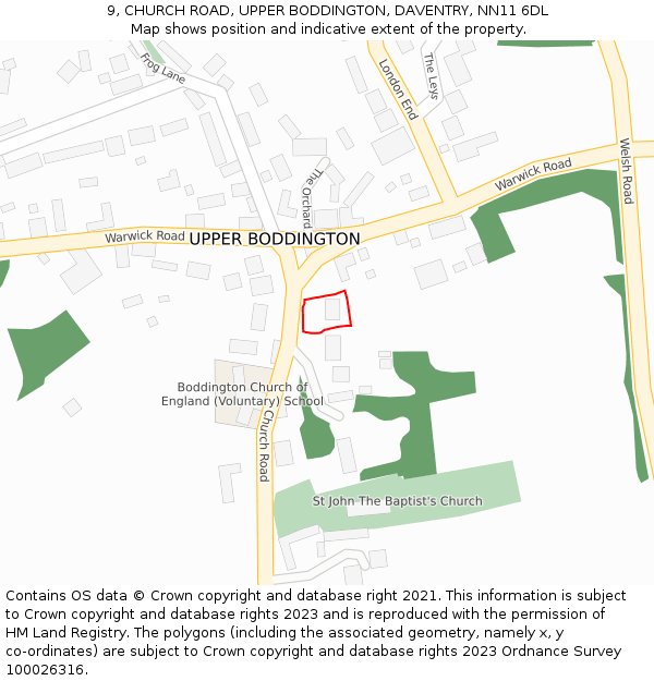 9, CHURCH ROAD, UPPER BODDINGTON, DAVENTRY, NN11 6DL: Location map and indicative extent of plot