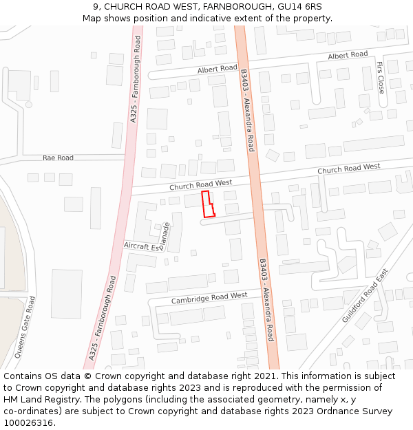 9, CHURCH ROAD WEST, FARNBOROUGH, GU14 6RS: Location map and indicative extent of plot