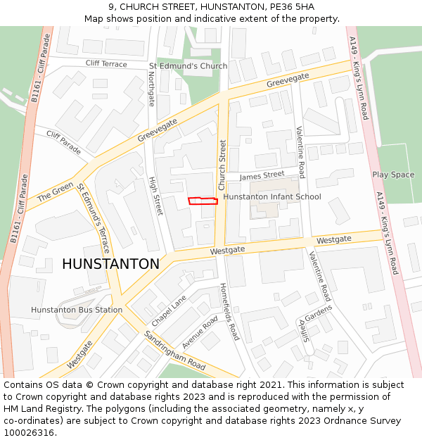9, CHURCH STREET, HUNSTANTON, PE36 5HA: Location map and indicative extent of plot
