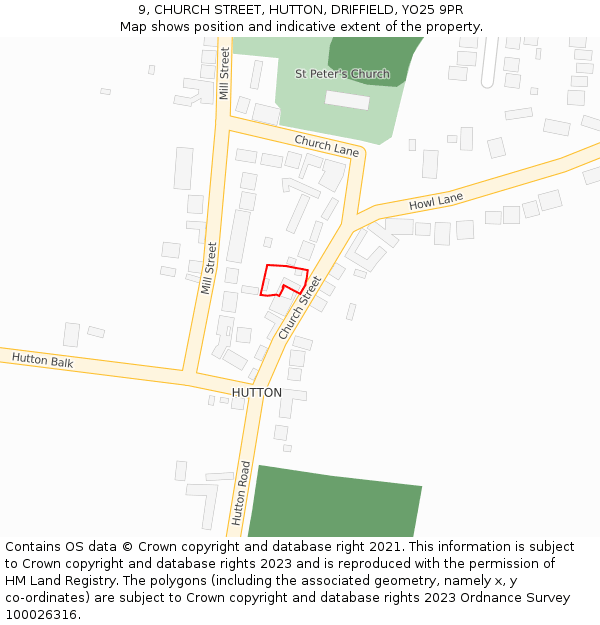 9, CHURCH STREET, HUTTON, DRIFFIELD, YO25 9PR: Location map and indicative extent of plot