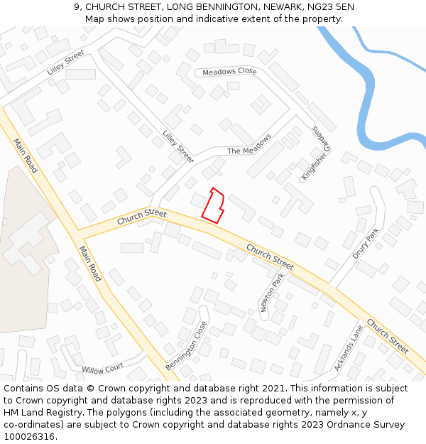 9, CHURCH STREET, LONG BENNINGTON, NEWARK, NG23 5EN: Location map and indicative extent of plot