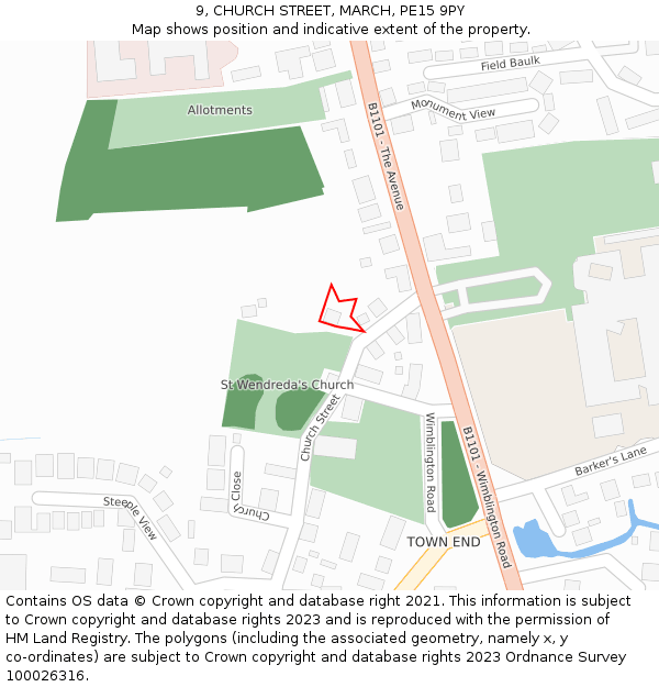 9, CHURCH STREET, MARCH, PE15 9PY: Location map and indicative extent of plot