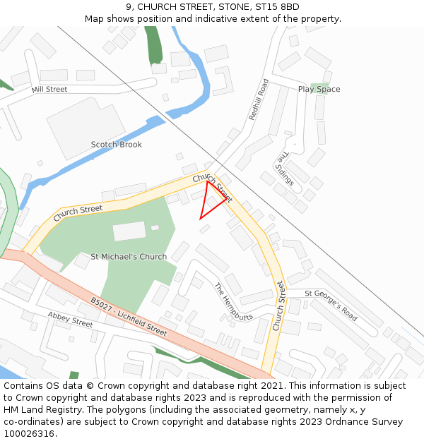 9, CHURCH STREET, STONE, ST15 8BD: Location map and indicative extent of plot