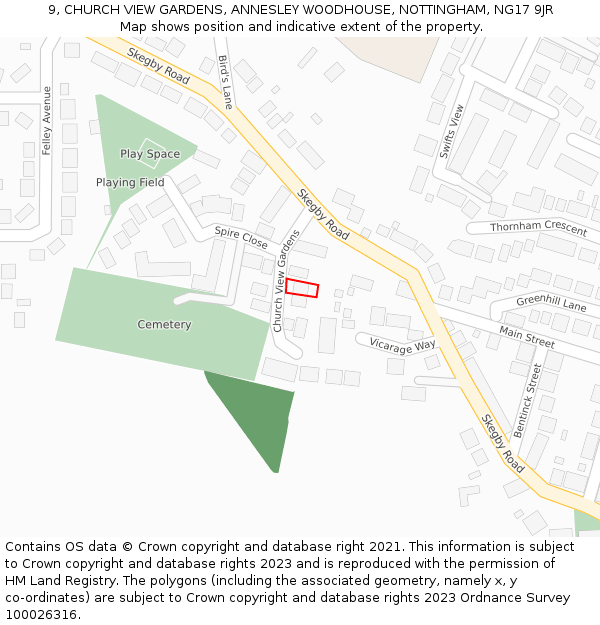 9, CHURCH VIEW GARDENS, ANNESLEY WOODHOUSE, NOTTINGHAM, NG17 9JR: Location map and indicative extent of plot