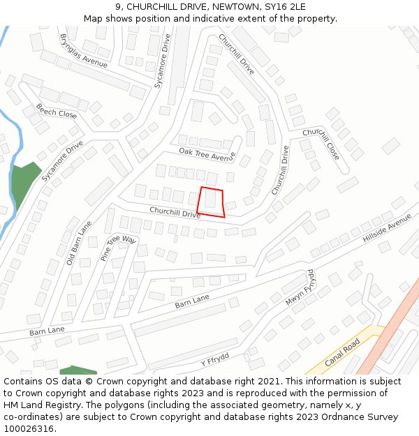 9, CHURCHILL DRIVE, NEWTOWN, SY16 2LE: Location map and indicative extent of plot