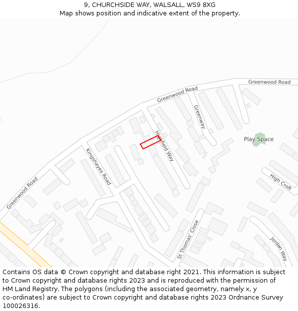 9, CHURCHSIDE WAY, WALSALL, WS9 8XG: Location map and indicative extent of plot