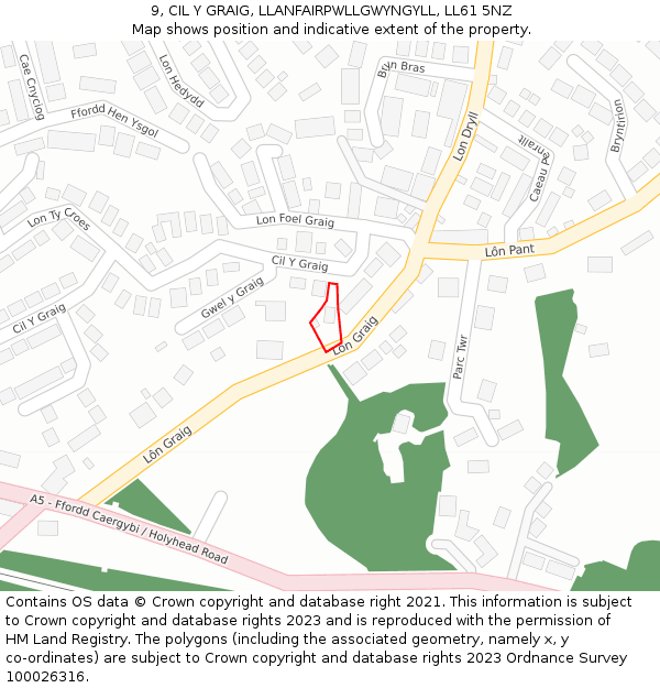 9, CIL Y GRAIG, LLANFAIRPWLLGWYNGYLL, LL61 5NZ: Location map and indicative extent of plot