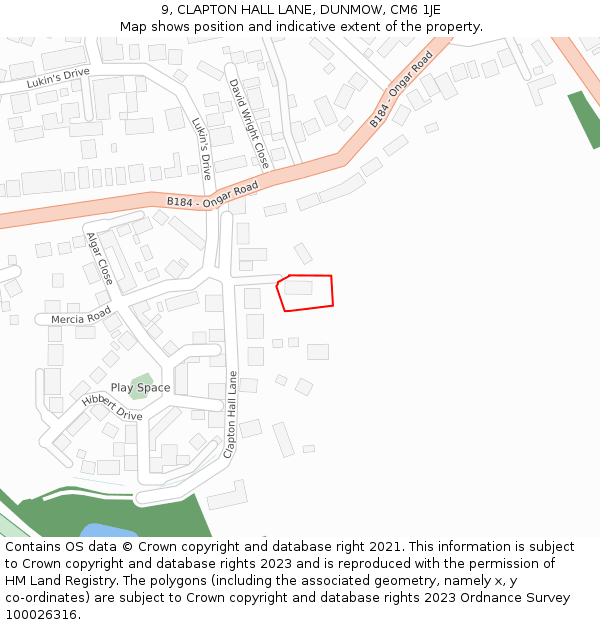 9, CLAPTON HALL LANE, DUNMOW, CM6 1JE: Location map and indicative extent of plot