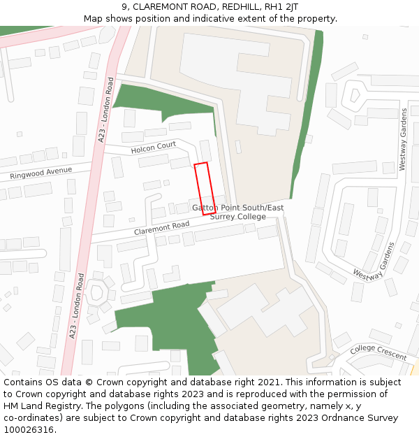 9, CLAREMONT ROAD, REDHILL, RH1 2JT: Location map and indicative extent of plot