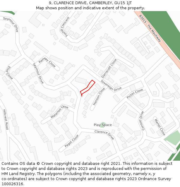 9, CLARENCE DRIVE, CAMBERLEY, GU15 1JT: Location map and indicative extent of plot