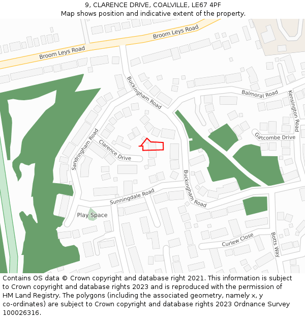 9, CLARENCE DRIVE, COALVILLE, LE67 4PF: Location map and indicative extent of plot