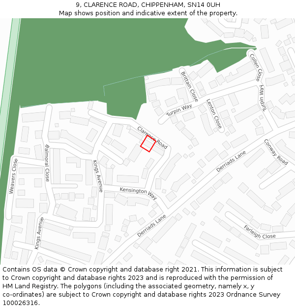 9, CLARENCE ROAD, CHIPPENHAM, SN14 0UH: Location map and indicative extent of plot