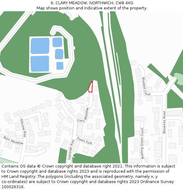 9, CLARY MEADOW, NORTHWICH, CW8 4XG: Location map and indicative extent of plot