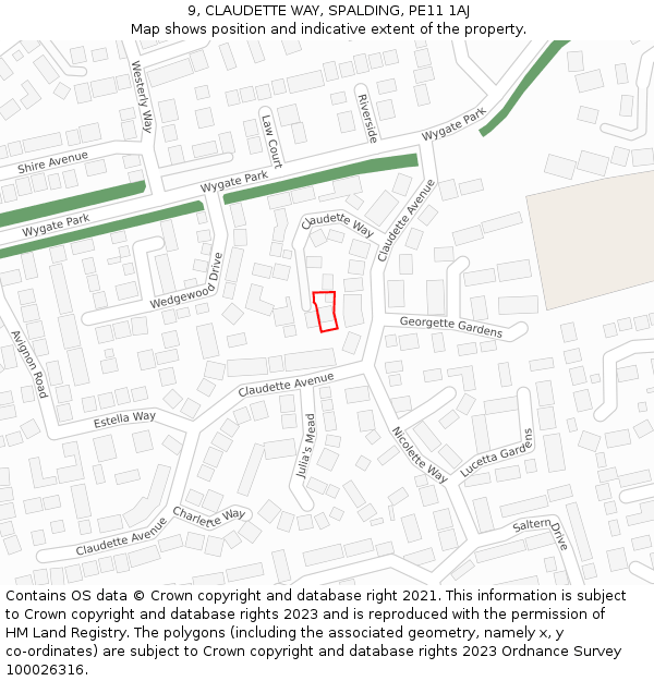 9, CLAUDETTE WAY, SPALDING, PE11 1AJ: Location map and indicative extent of plot