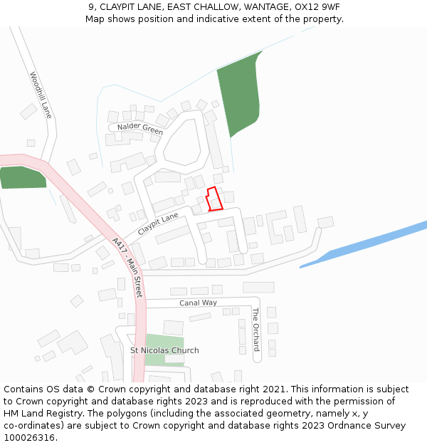 9, CLAYPIT LANE, EAST CHALLOW, WANTAGE, OX12 9WF: Location map and indicative extent of plot