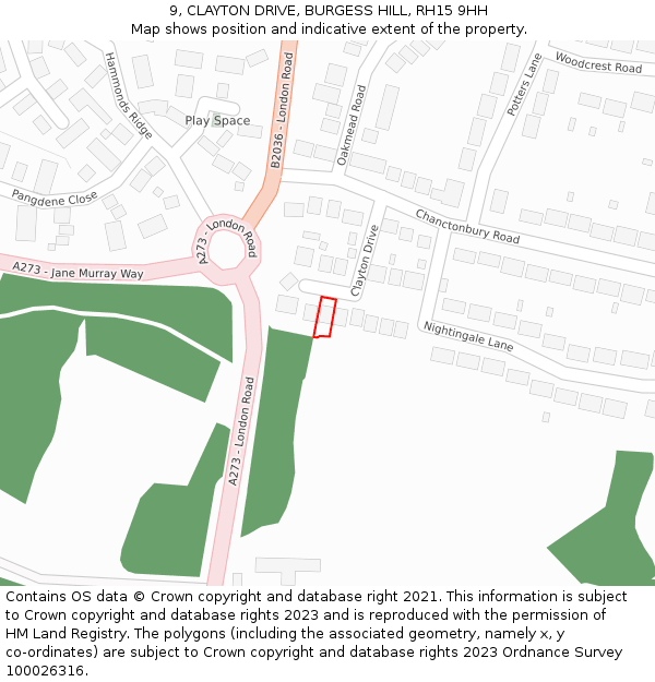 9, CLAYTON DRIVE, BURGESS HILL, RH15 9HH: Location map and indicative extent of plot