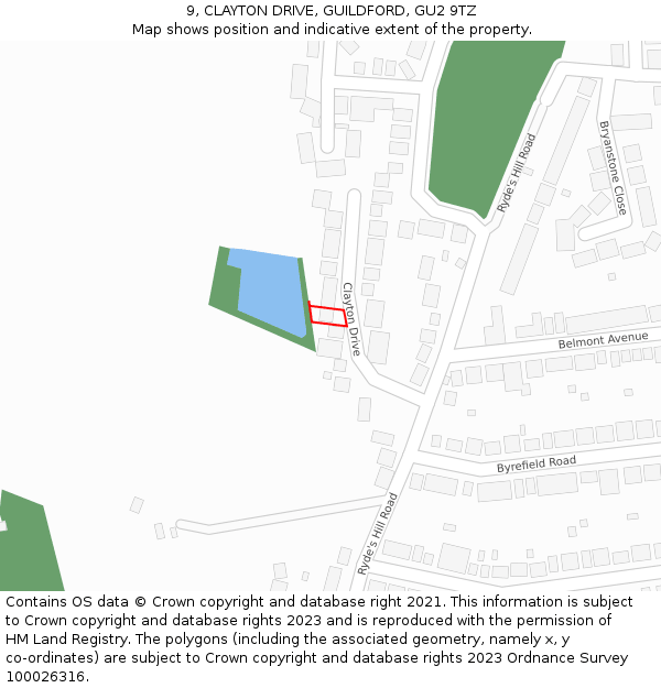 9, CLAYTON DRIVE, GUILDFORD, GU2 9TZ: Location map and indicative extent of plot