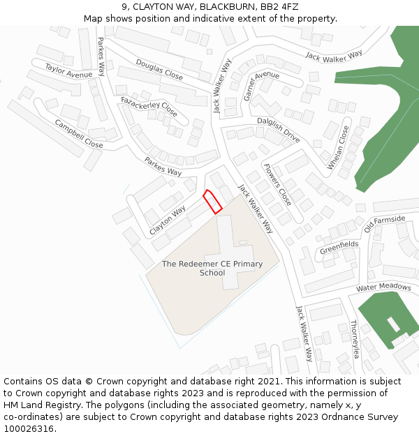 9, CLAYTON WAY, BLACKBURN, BB2 4FZ: Location map and indicative extent of plot