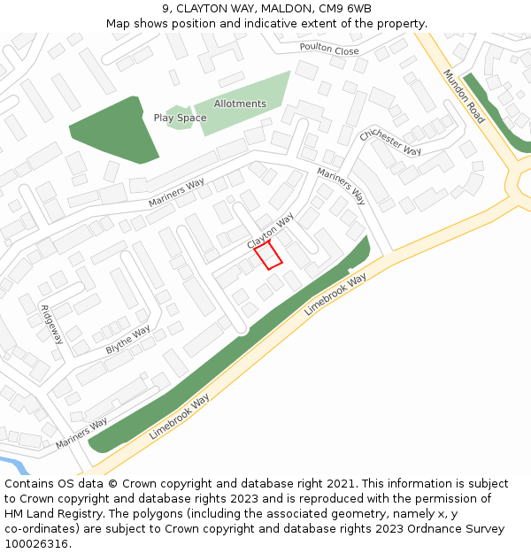 9, CLAYTON WAY, MALDON, CM9 6WB: Location map and indicative extent of plot