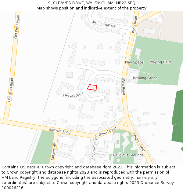 9, CLEAVES DRIVE, WALSINGHAM, NR22 6EQ: Location map and indicative extent of plot