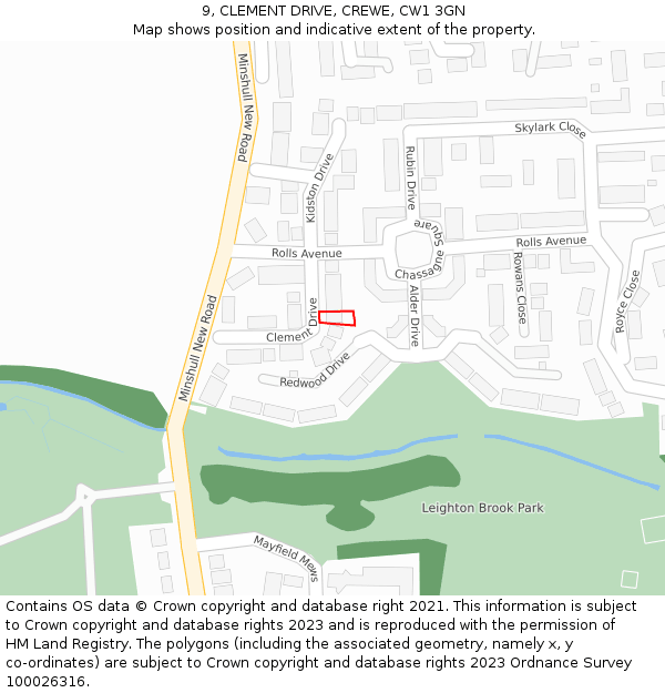 9, CLEMENT DRIVE, CREWE, CW1 3GN: Location map and indicative extent of plot