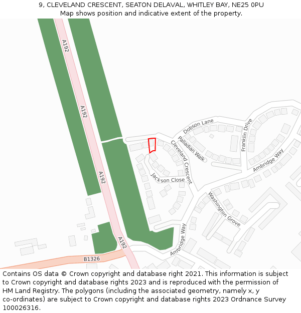 9, CLEVELAND CRESCENT, SEATON DELAVAL, WHITLEY BAY, NE25 0PU: Location map and indicative extent of plot
