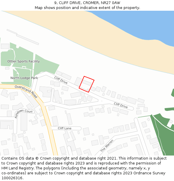 9, CLIFF DRIVE, CROMER, NR27 0AW: Location map and indicative extent of plot