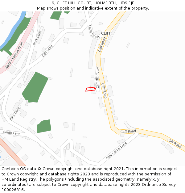 9, CLIFF HILL COURT, HOLMFIRTH, HD9 1JF: Location map and indicative extent of plot