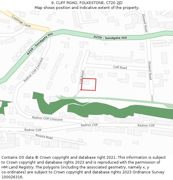 9, CLIFF ROAD, FOLKESTONE, CT20 2JD: Location map and indicative extent of plot