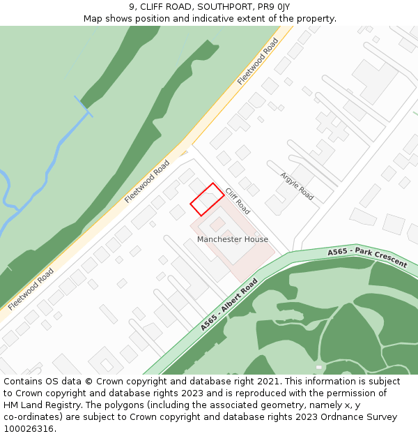 9, CLIFF ROAD, SOUTHPORT, PR9 0JY: Location map and indicative extent of plot