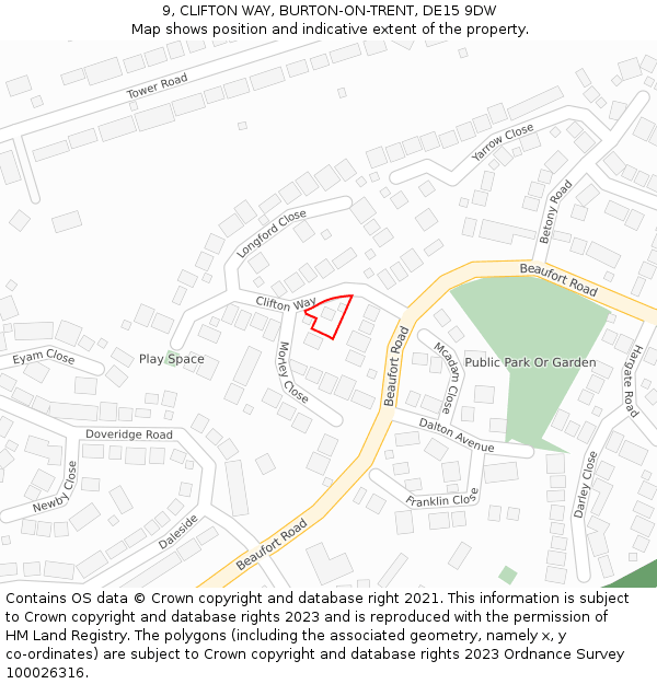 9, CLIFTON WAY, BURTON-ON-TRENT, DE15 9DW: Location map and indicative extent of plot