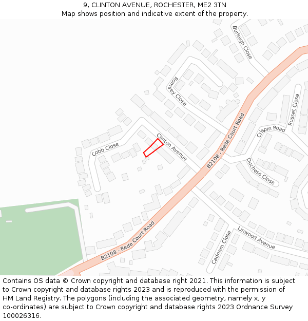 9, CLINTON AVENUE, ROCHESTER, ME2 3TN: Location map and indicative extent of plot